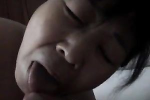 Asian chubby faced wifey of white buddy is busy with blowing him