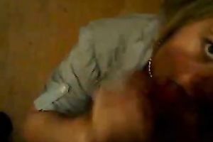 Cum lust golden-haired office doxy sucks my large dong and takes mouthful