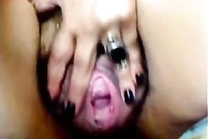 Dirty aged Married slut strokes her bushy loose cookie on close up movie