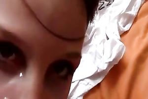 Amateur svelte breasty brunette hair gal of my buddy shows off priceless BJ skills