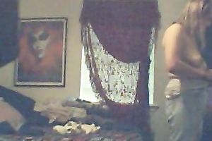 Chubby aged golden-haired housewife after shower stripped in the bedroom