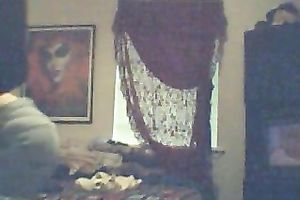 Chubby aged golden-haired housewife after shower stripped in the bedroom