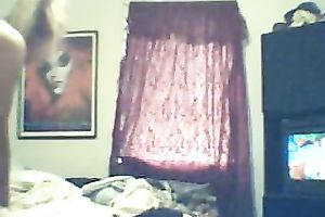 Chubby aged golden-haired housewife after shower stripped in the bedroom