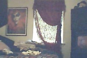 Chubby aged golden-haired housewife after shower stripped in the bedroom