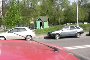 Brunette white horny white wife in constricted jeans piddles in public place