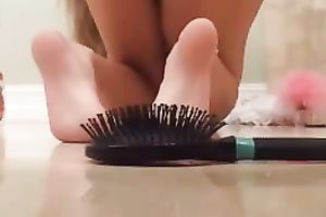 Selfie of my miniature blond wench masturbating with hairbrush
