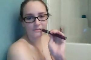 Nerdy usual and glad cam nympho used green toy to tease her butthole