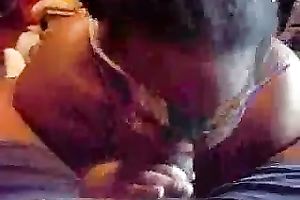 Masked obese unattractive dark nympho sucks my buddy's rigid large cock