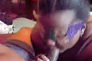 Masked obese unattractive dark nympho sucks my buddy's rigid large cock