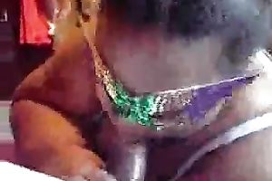 Masked obese unattractive dark nympho sucks my buddy's rigid large cock