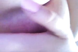 White soaked girl with natural large wobblers pleases herself