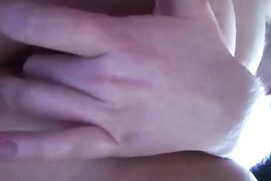 White soaked girl with natural large wobblers pleases herself