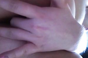 White soaked girl with natural large wobblers pleases herself