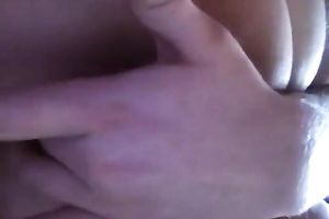 White soaked girl with natural large wobblers pleases herself