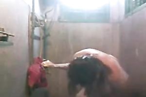 Chubby unsightly and kinky Desi brunette hair takes a shower on livecam