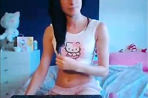 Mesmerizing skinny charming brunette hair babe posed in her hot straps