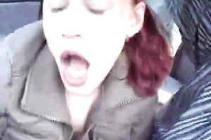 Just my redhead milf girlfriend in my car blowing knob