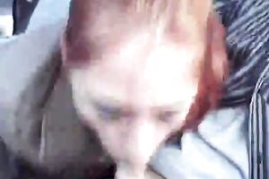 Just my redhead milf girlfriend in my car blowing knob