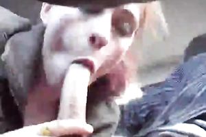 Just my redhead milf girlfriend in my car blowing knob