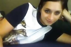 Zealous slim black haired nympho flashed her charming boobies