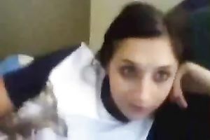 Zealous slim black haired nympho flashed her charming boobies