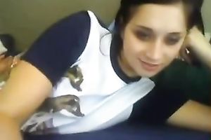 Zealous slim black haired nympho flashed her charming boobies