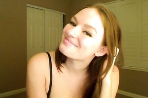 Gorgeous redhead dominant-bitch makes perverted web camera session for me