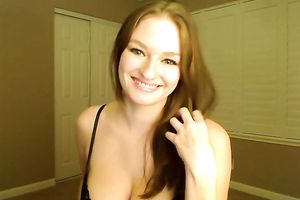 Gorgeous redhead dominant-bitch makes perverted web camera session for me