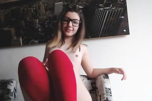 Nerdy absolutely horny web camera skinny dark brown tenderly teased her snatch