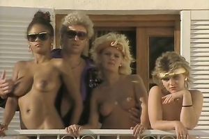 Exquisite suntanned classic babes sucking and fucking by the pool