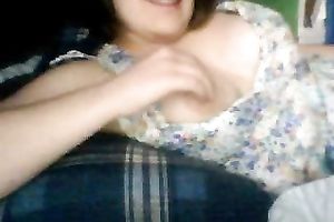 Ardent amateur white wife with natural mounds is fond of tickling her bawdy cleft