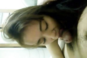 Amateur black haired Thai doxy with quite precious milk shakes sucked my ally