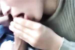 Charming brunette hair girl I gave a ride thanks me with oral-job