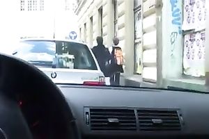 Charming brunette hair girl I gave a ride thanks me with oral-job