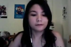 Nude web camera sweetheart talking on the prone and touching her snatch