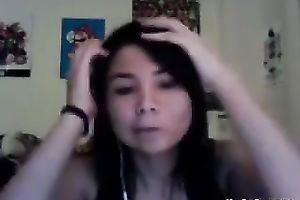 Nude web camera sweetheart talking on the prone and touching her snatch