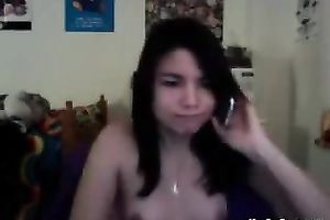 Nude web camera sweetheart talking on the prone and touching her snatch