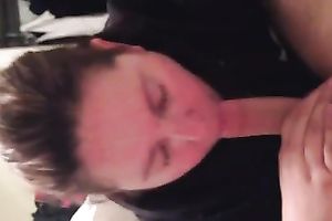 Brunette wench sucks my buddy's plump sloppy and tasty meaty cock