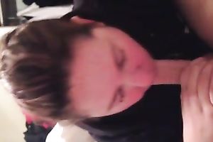 Brunette wench sucks my buddy's plump sloppy and tasty meaty cock