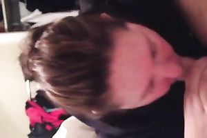 Brunette wench sucks my buddy's plump sloppy and tasty meaty cock