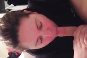 Brunette wench sucks my buddy's plump sloppy and tasty meaty cock