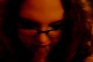 Fat and cute lady in glasses enjoying a spicy 10-Pounder