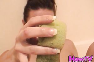 Chubby and sexually excited white girlfriend filmed naked in the bathtub