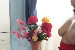 Voluptuous dark brown white housewife is on top of the chap