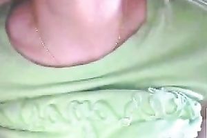 horny web camera bitch pulled up her green T-shirt to show off her big boobies