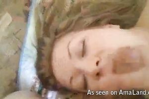 Stunning golden-haired playgirl gives me head and wishes to smack cum