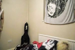 Skinny emo college amateur wife is having pleasure with 2 college friend