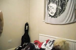 Skinny emo college amateur wife is having pleasure with 2 college friend