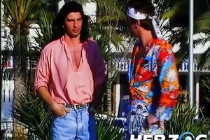 Dirty golden-haired bitch and a pair of hippie men in outdoor threesome