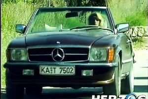 Dirty golden-haired bitch and a pair of hippie men in outdoor threesome